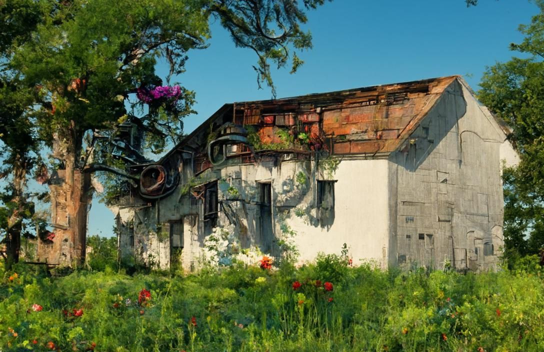 Cyberpunk Surrealism: Abandoned Garden Building