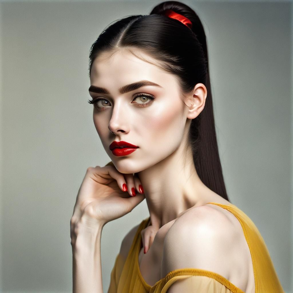 Portrait of a Pretty Girl with Long Dark Hair