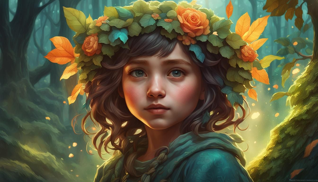 Enchanted Forest Girl Portrait in Hyperdetailed Style