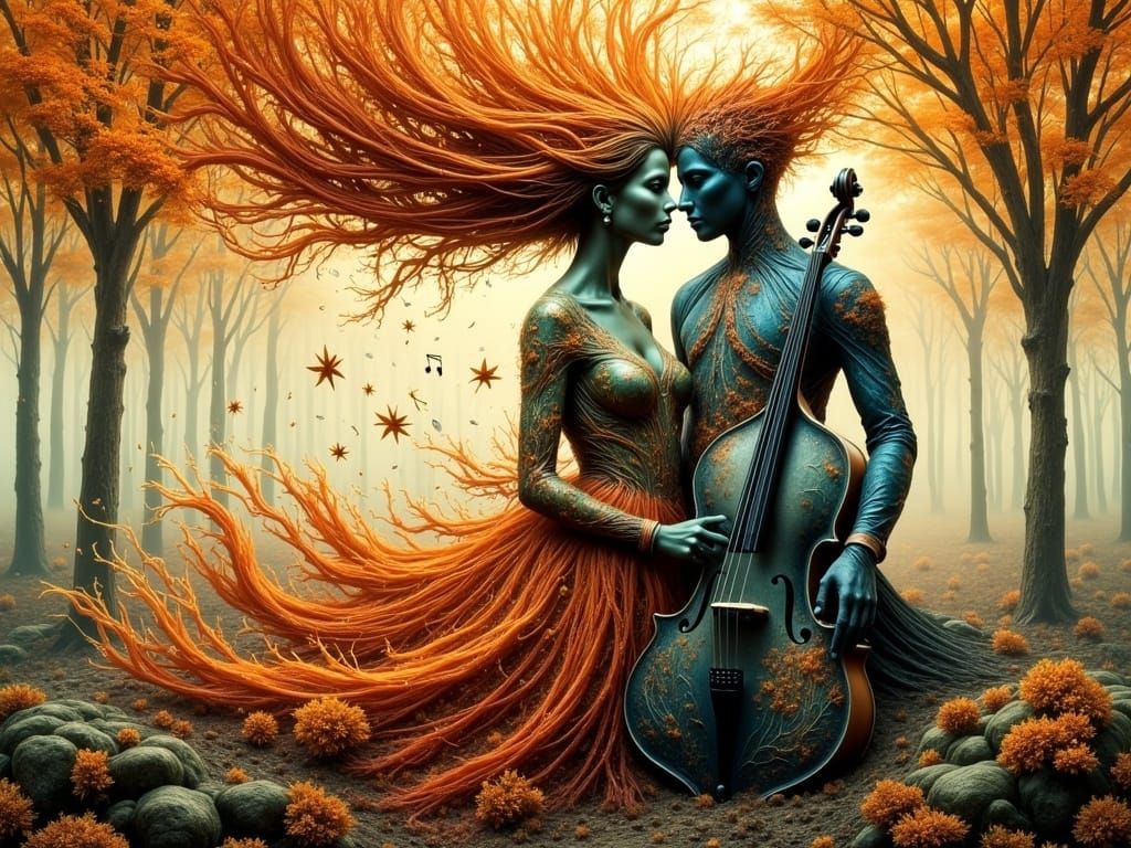 Surreal Whimsical Couple in Enchanted Landscape