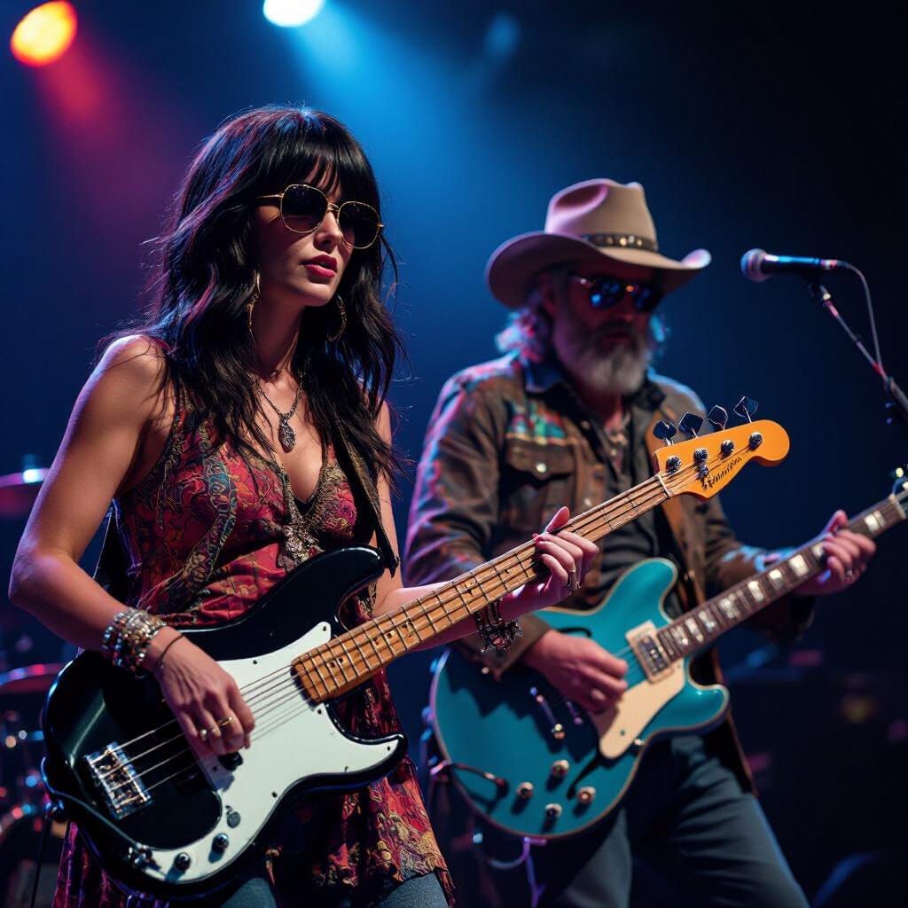 Hippie Bassist and Outlaw Guitarist Perform Live