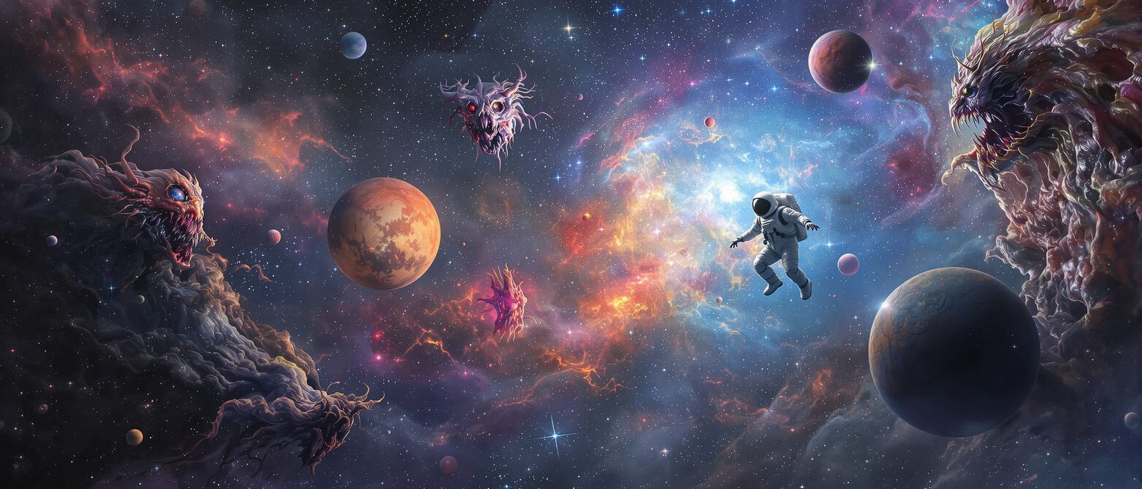 Astronaut in Dreamlike Nebula as Impasto Painting