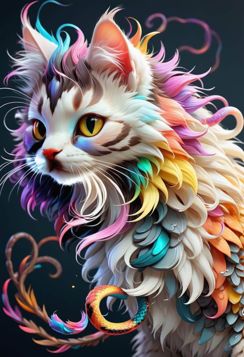 Adorable Kitty-Snake Portrait: Vibrant Concept Art