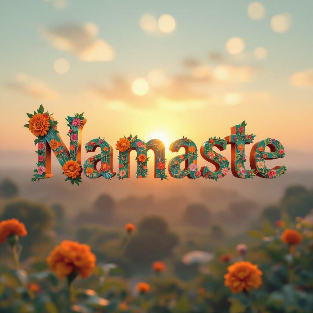 Floral 3D Typography Against Indian Sunset, Digital Art