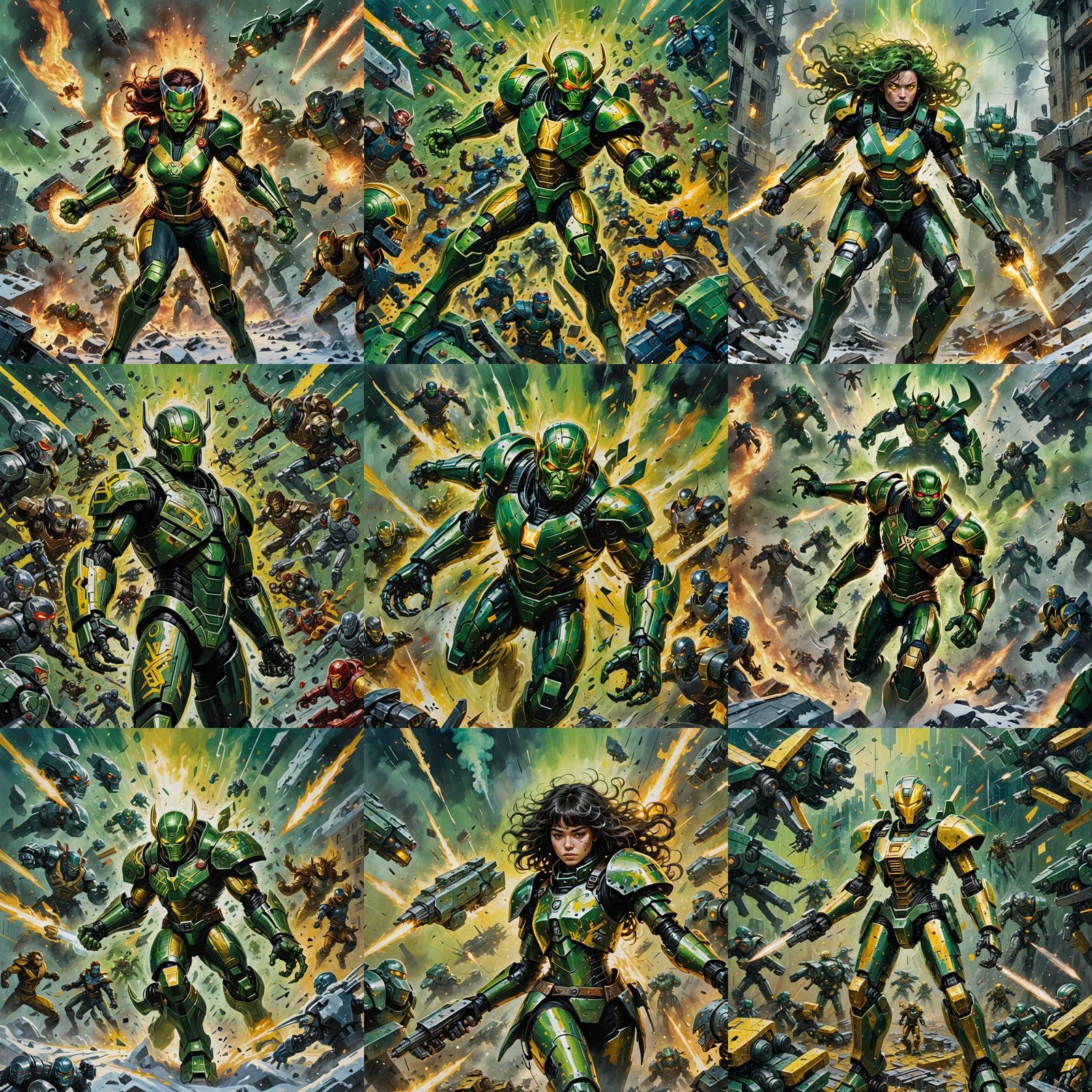 Skrull Rogue in Robot Battlefield: Expressionist Oil Paintin...