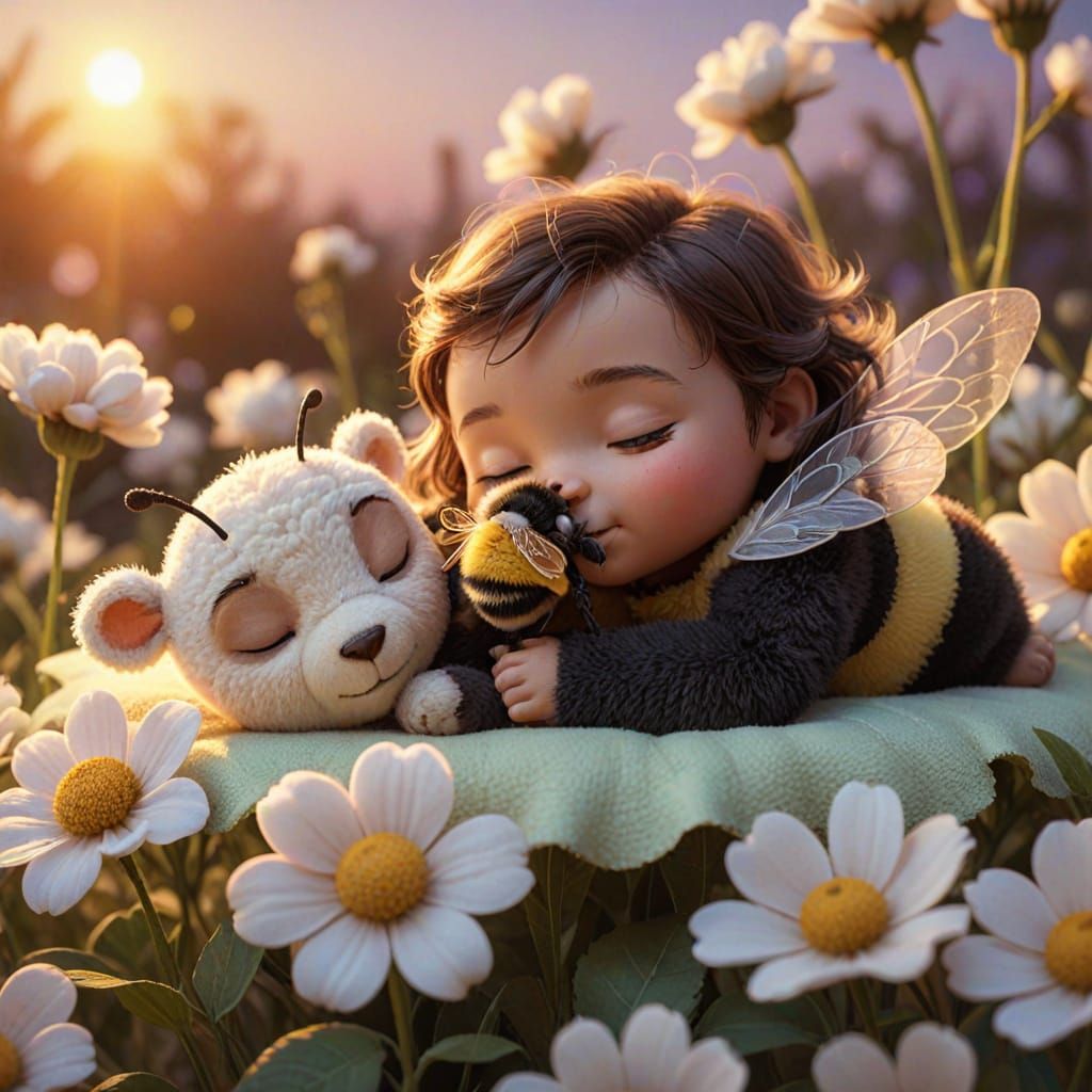Baby Bumblebee's Dream: A Whimsical 3D Pixar Illustration
