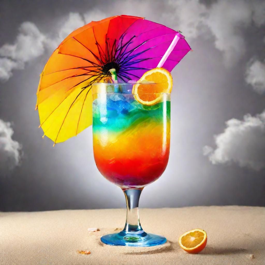 Psychedelic Rainbow Cocktail in Hyperrealism Style