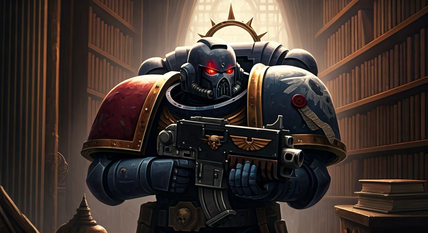 Warhammer 40k Space Marine Portrait in Library