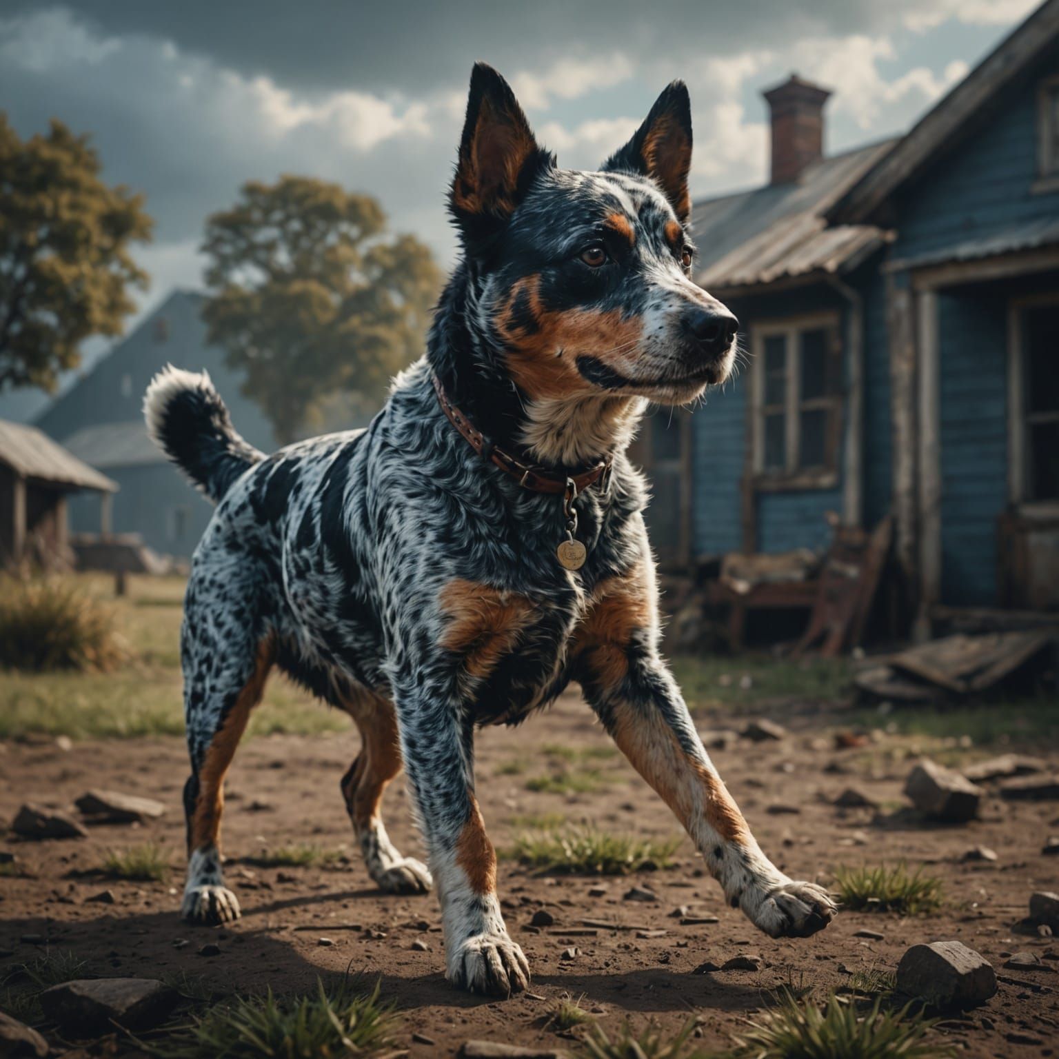 Blue Heeler Dog Playing: Digital Matte Painting