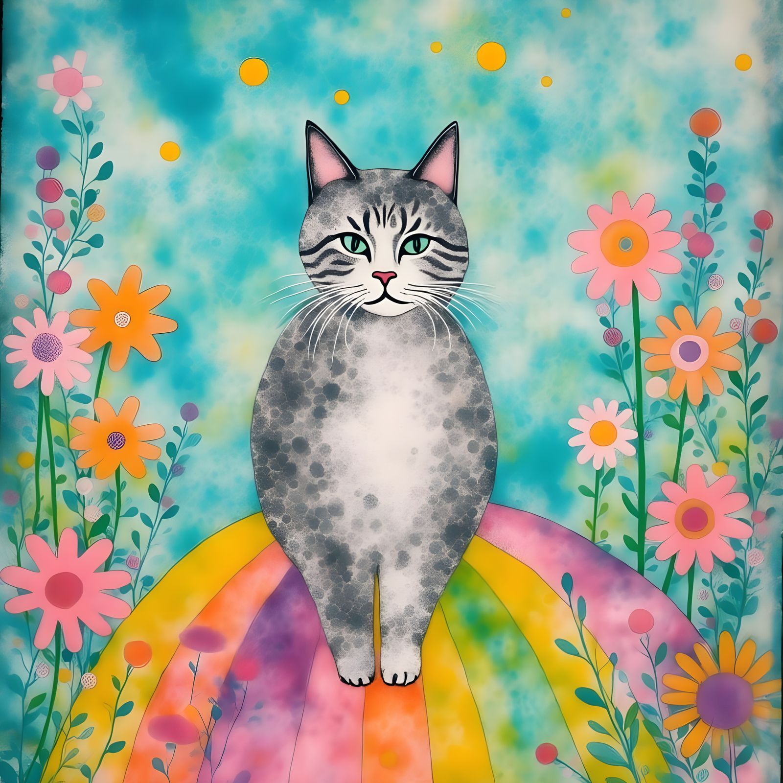 Whimsical Rainbow Bridge Elegy in Gel Print Style