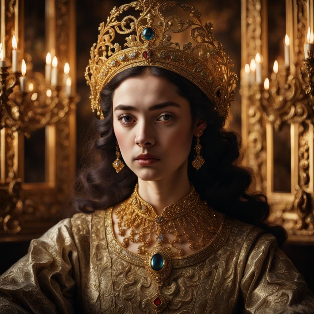 Baroque Portrait of Woman with Gemstone Headpiece