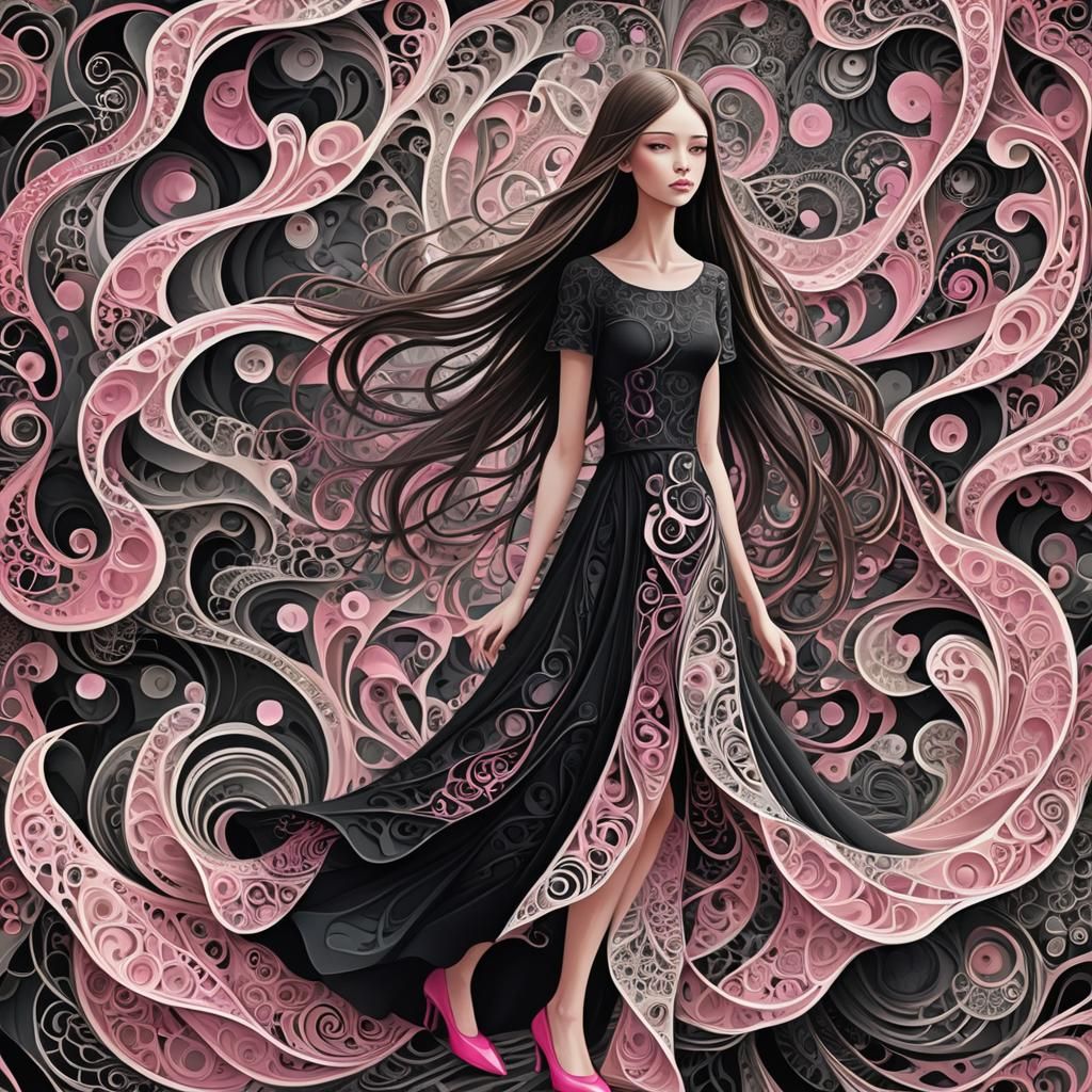 Slender Woman with Long Hair and White Eyes