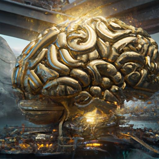 Futuristic Gold Brain in Detailed Matte Painting