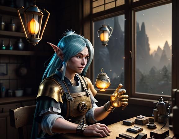 Gnome Repairing Automaton with 3D Game Cinematic Feel