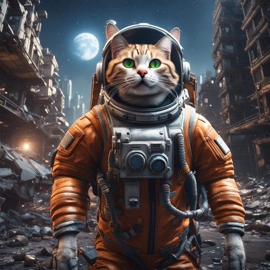 Kitty in abandoned city