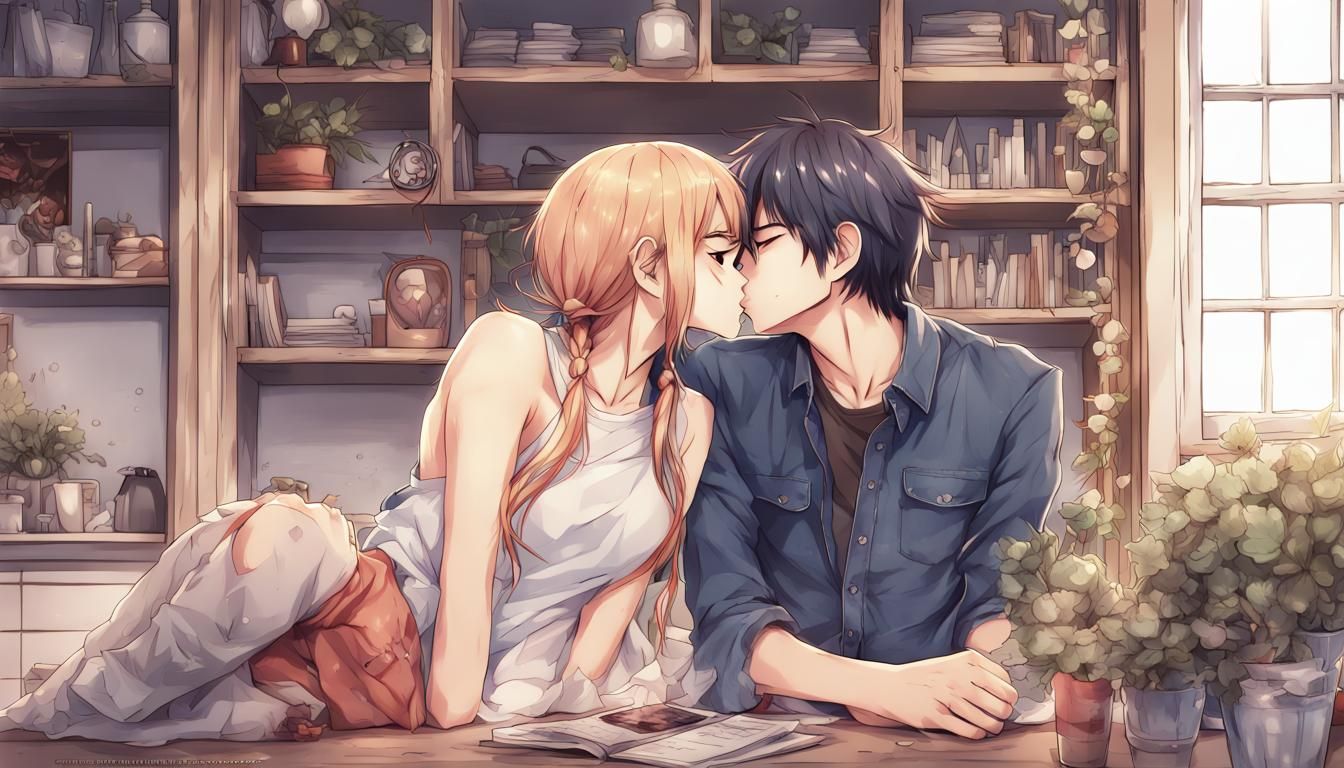 Apocalyptic Kiss: Anime-Style Couple Embrace