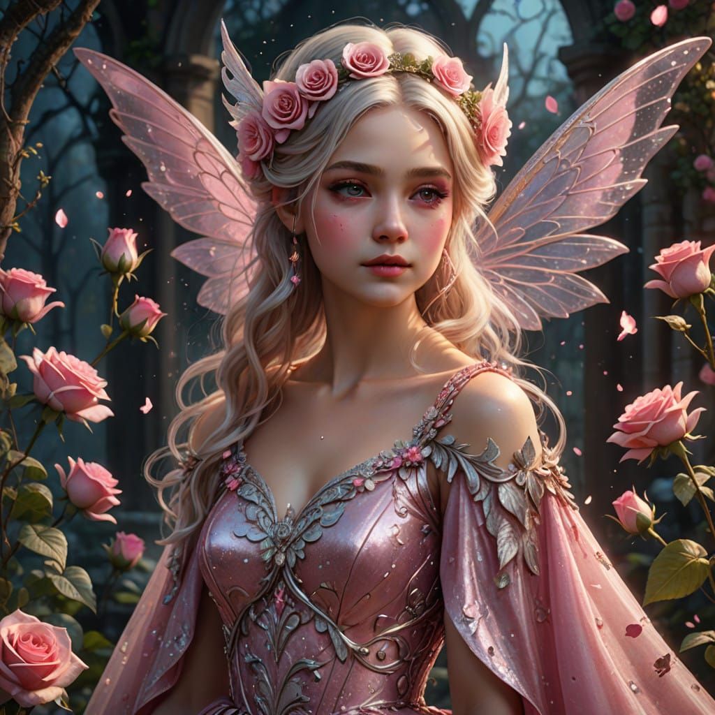 Enchanted Rosy Fairy in Whimsical Portrait