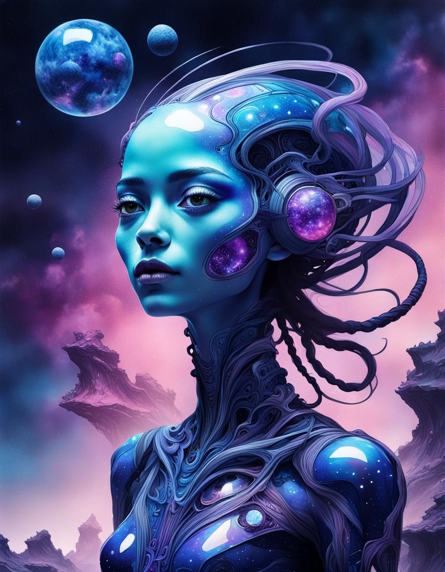 Surreal Alien Woman in Retrofuturistic Style