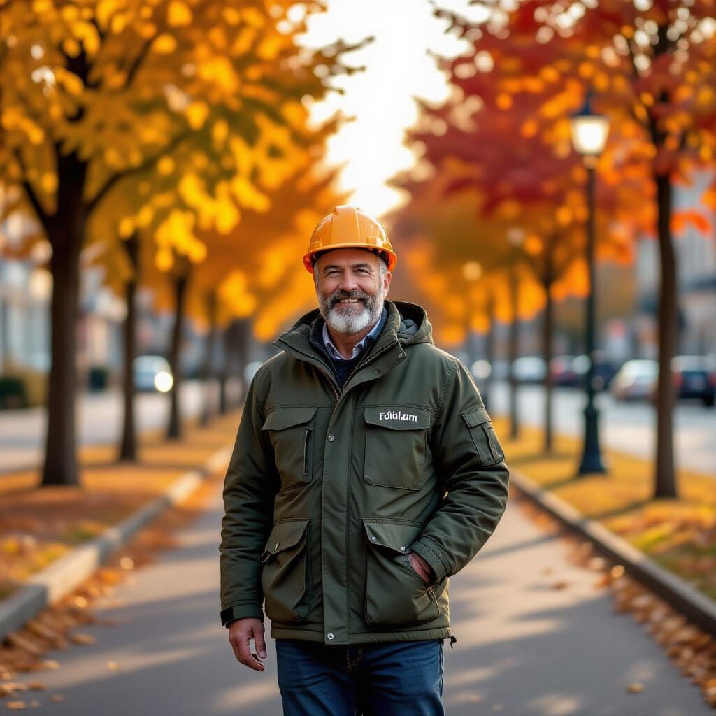 Geologist in Autumn Avenue at Dawn