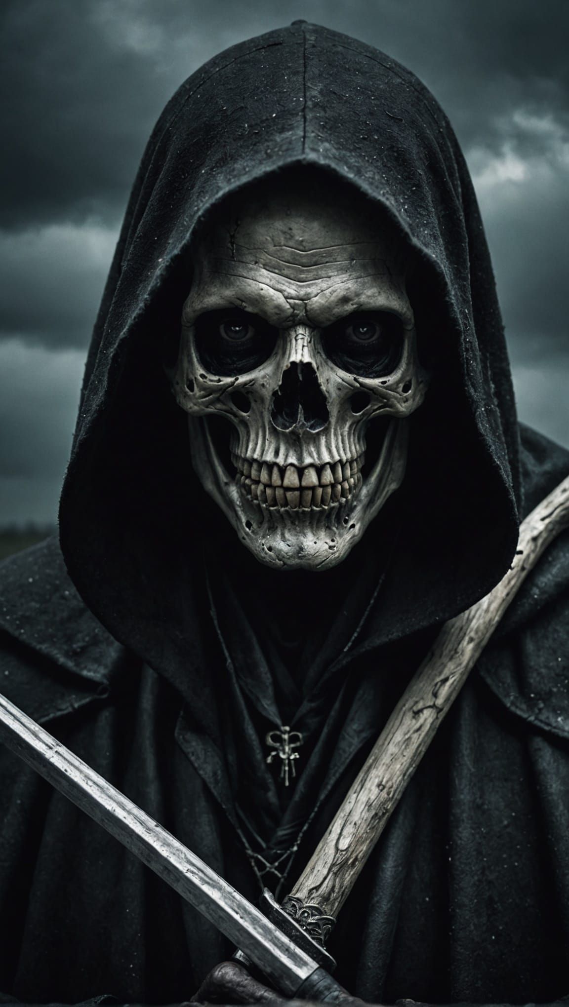 Grim Reaper Portrait with Bone Scythe