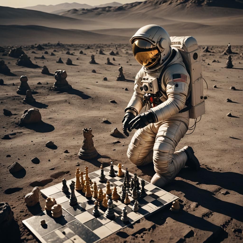 Astronaut Plays Chess on the Moon: Hyper-Realistic Photo