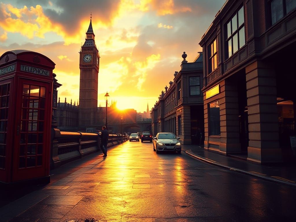 Epic London Cityscape at Sunset in a Cinematic Style