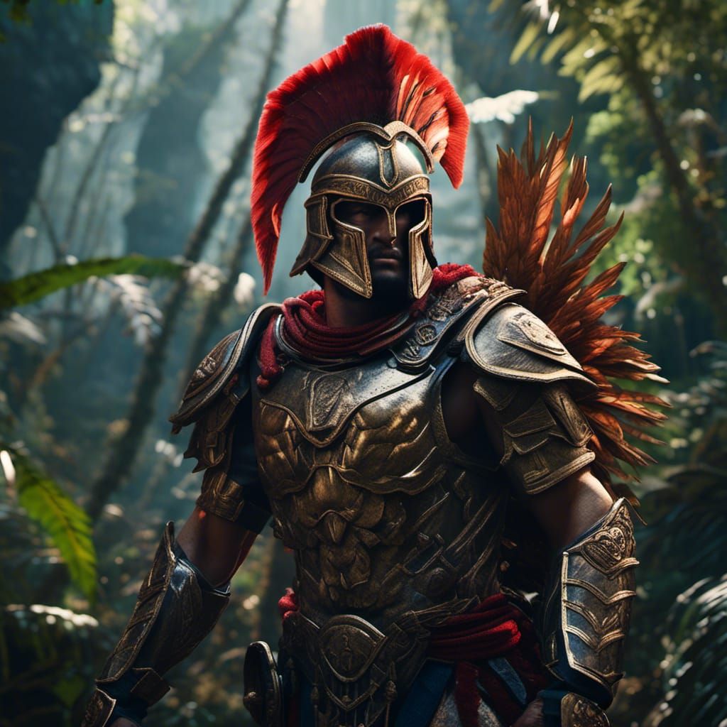 Spartan Commander in Jungle, Detailed Matte Painting