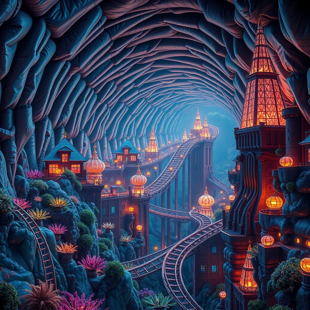 Hyperrealistic Roller Coaster Cityscape