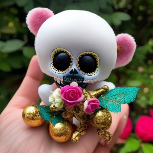 Cute Baby Skeleton Creature in Eerie Rose Garden