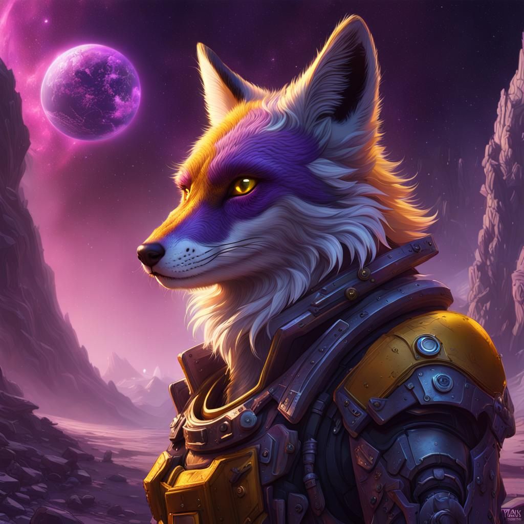 Space Fox Over Earth in Dark Fantasy Style
