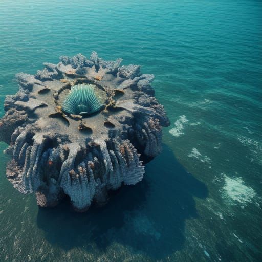 Barnacle-Covered Chest on Ocean Floor with Sea Life