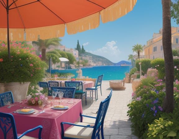 Quaint Mediterranean Cafe in Surreal Afternoon Light