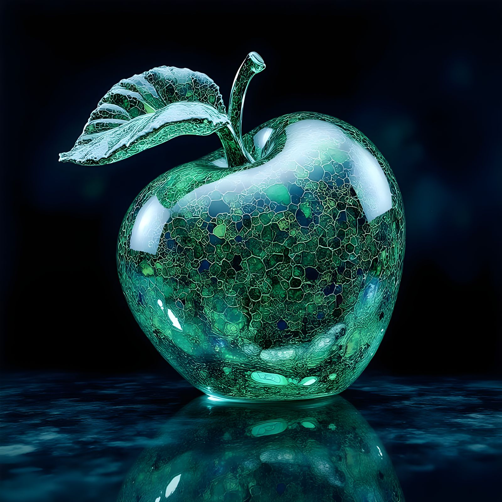 Surreal zentangle green glass apple 2