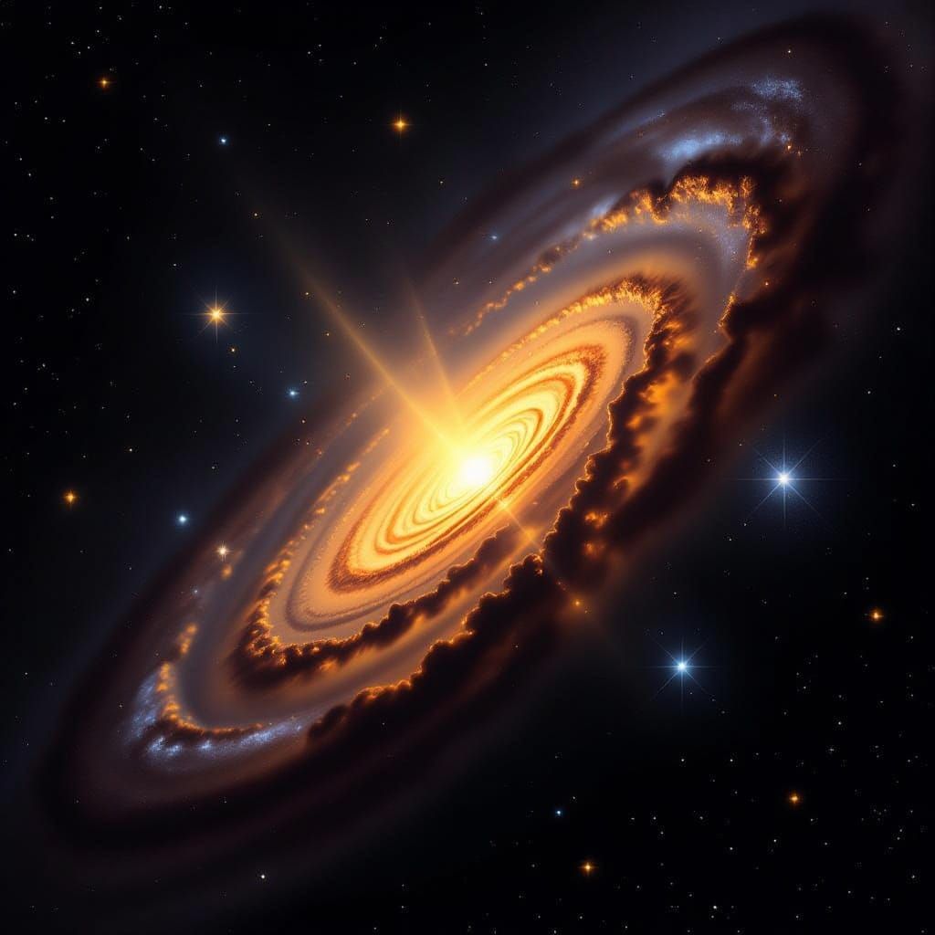 Cosmic Sombrero: Edge-On Spiral Galaxy with Golden Core