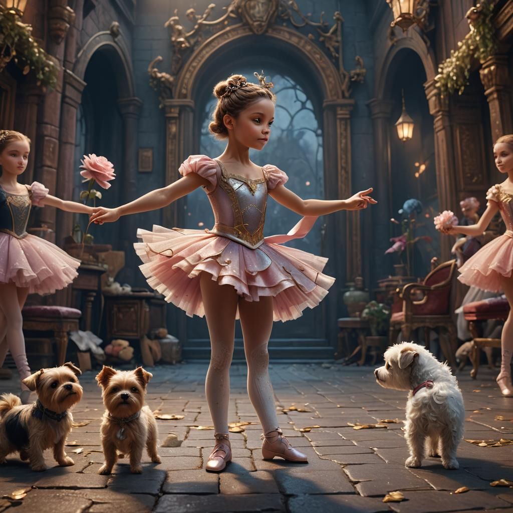 Ballerina with Dog: Detailed Matte Painting