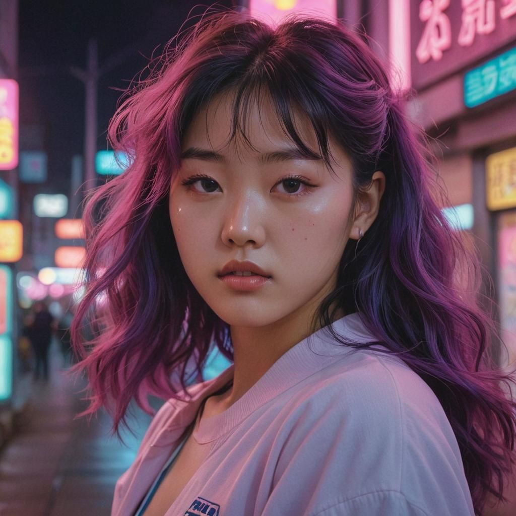 Korean Girl in Vaporwave Aesthetic: Cinematic Portrait