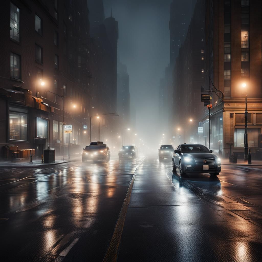 Foggy Night in New York City: Ultra Realistic Photo