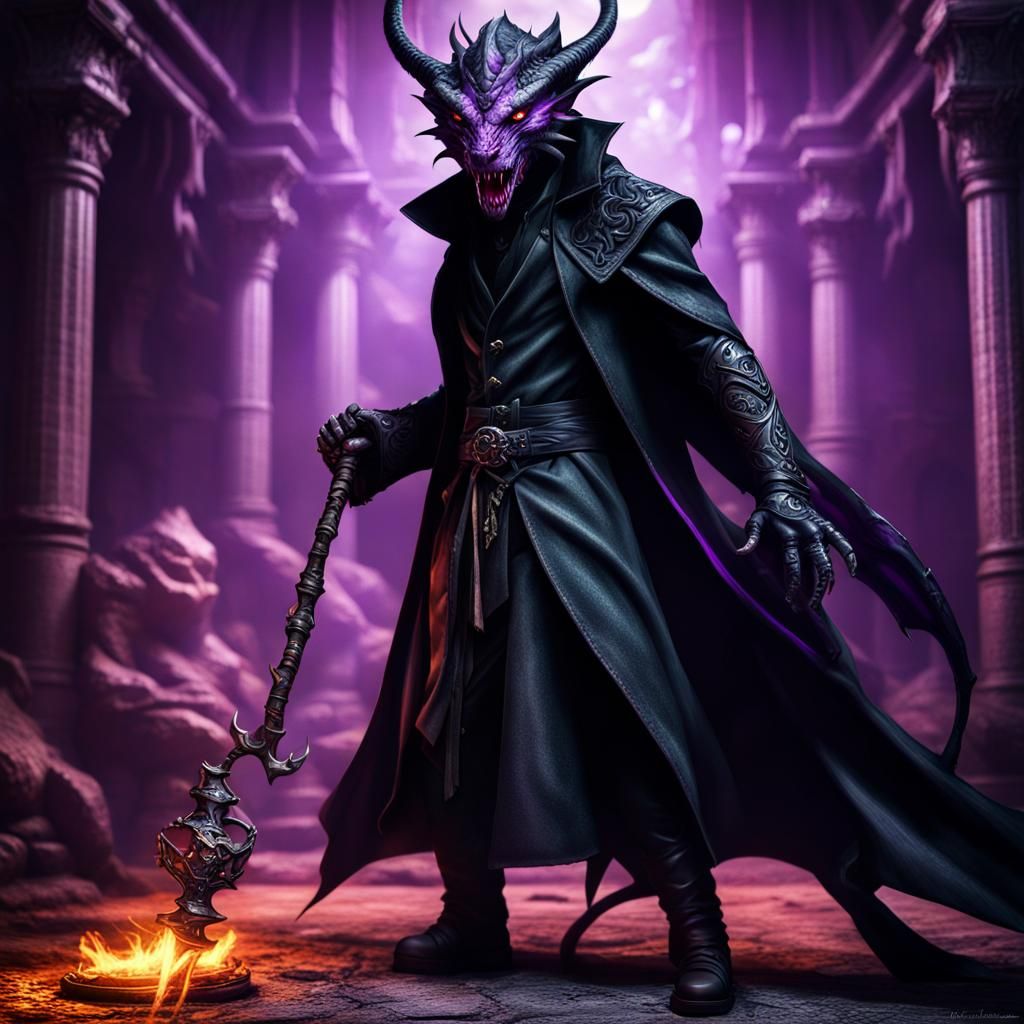 Dragon Tiefling Sorcerer in Dark Temple