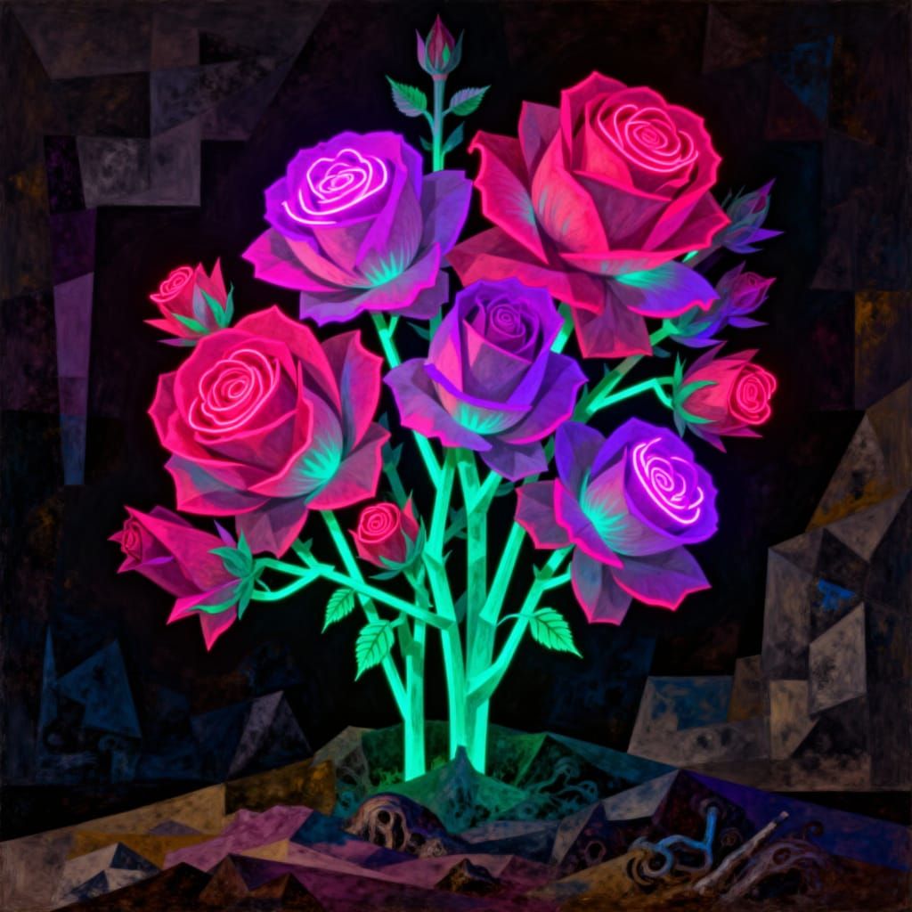Neon Roses on a Rosebush