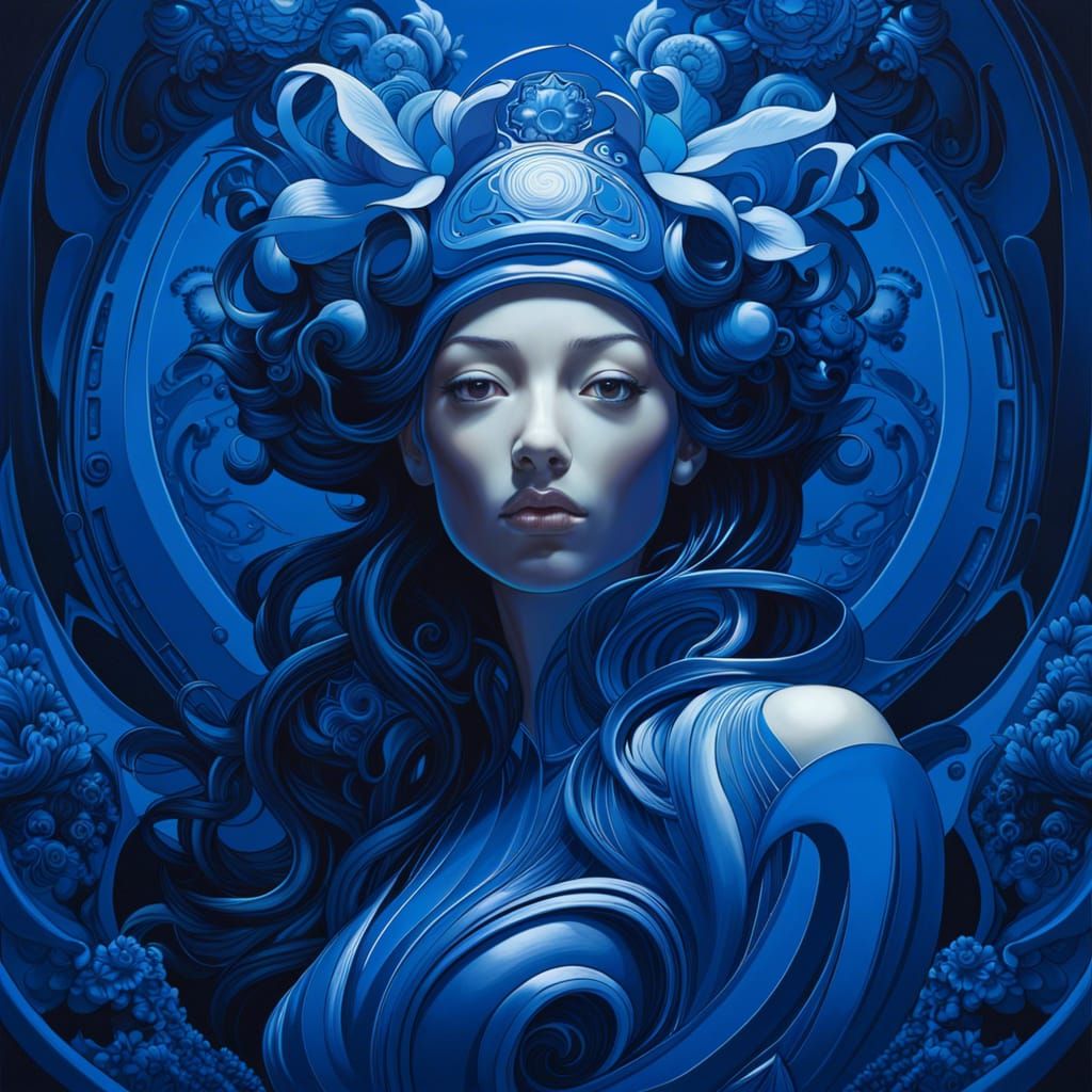 Monochromatic Deep Blue Abstract Splash Art