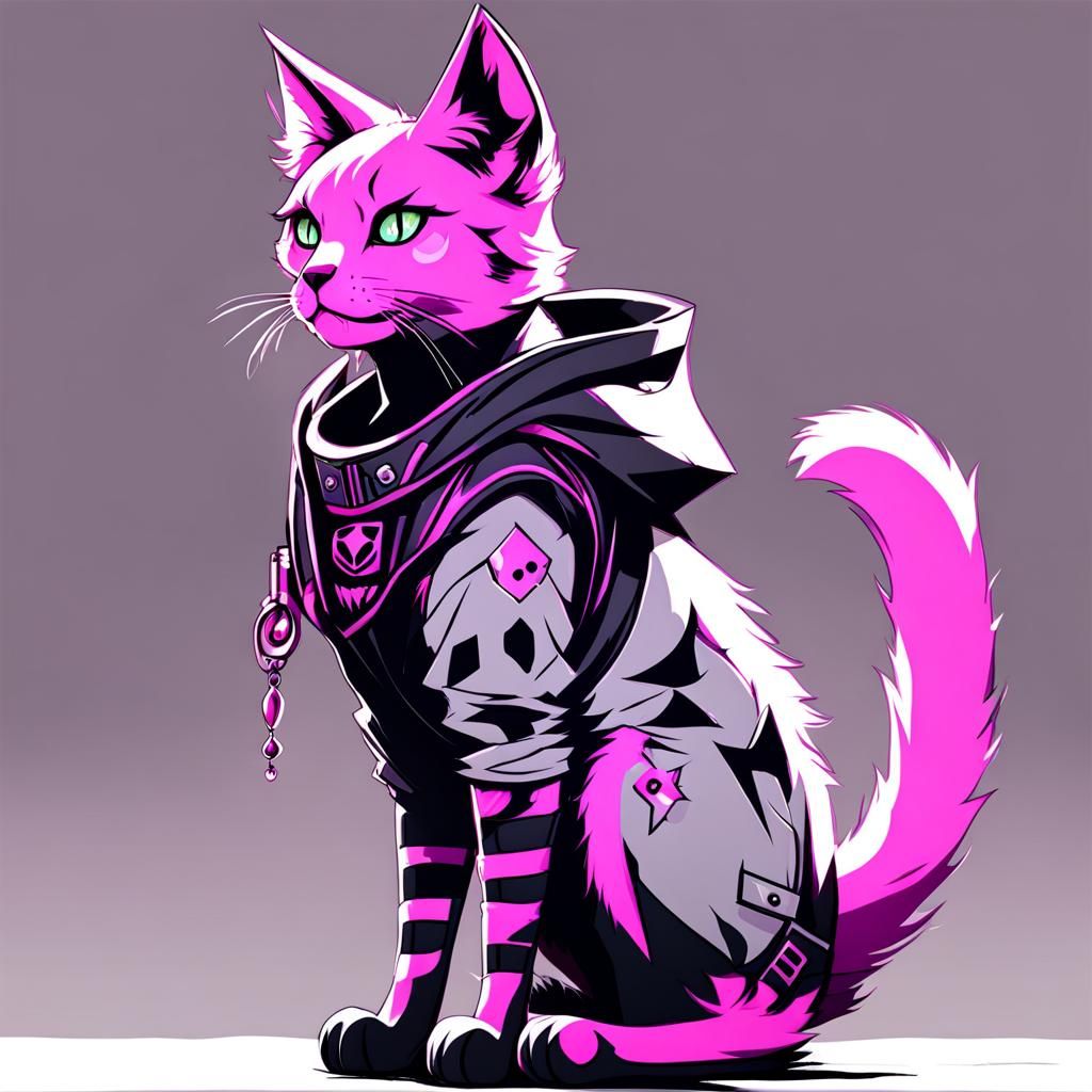 Magenta and Gray Cat Fursona in Pastel Goth Style