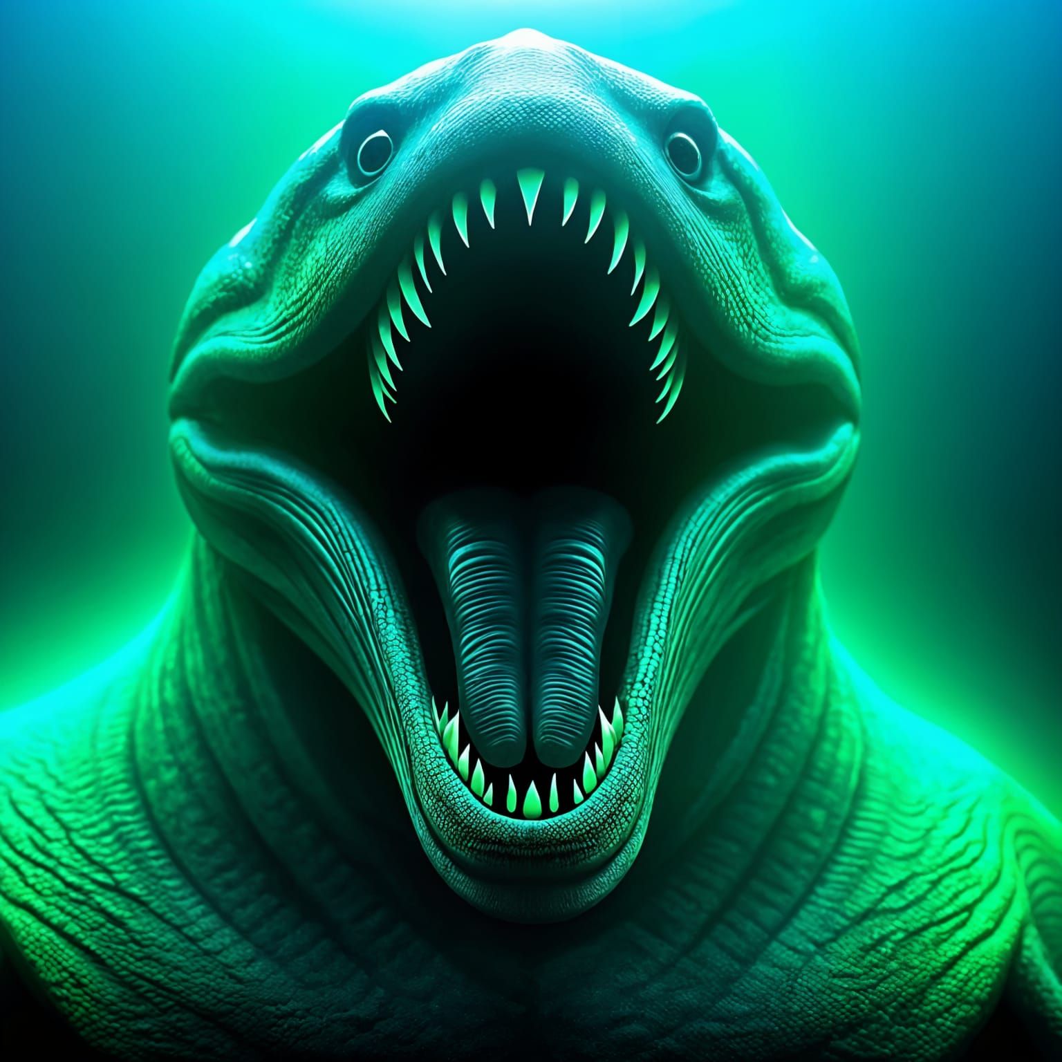 Gargantuan Sea Monster Serpent in Dark, Ominous Depths