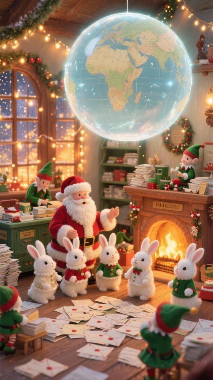 Christmas Bunnies in Santa's Magical Postal Office