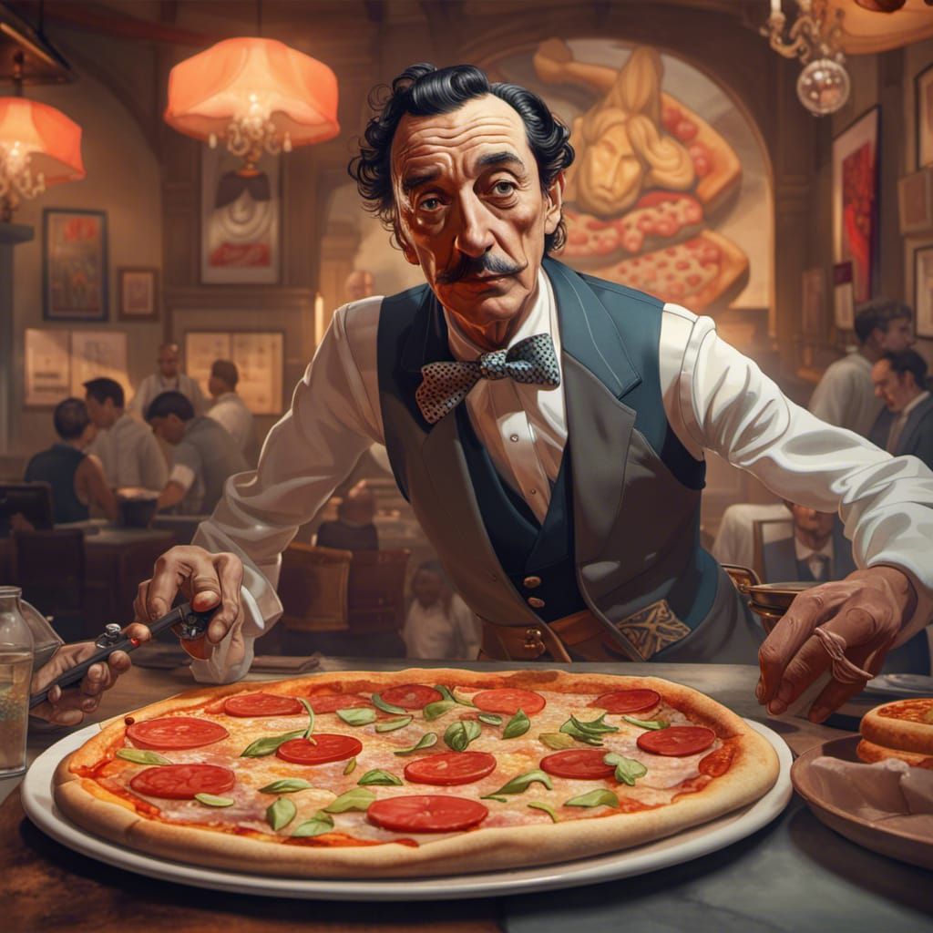 Salvador Dali as Pizza Restaurant Servant