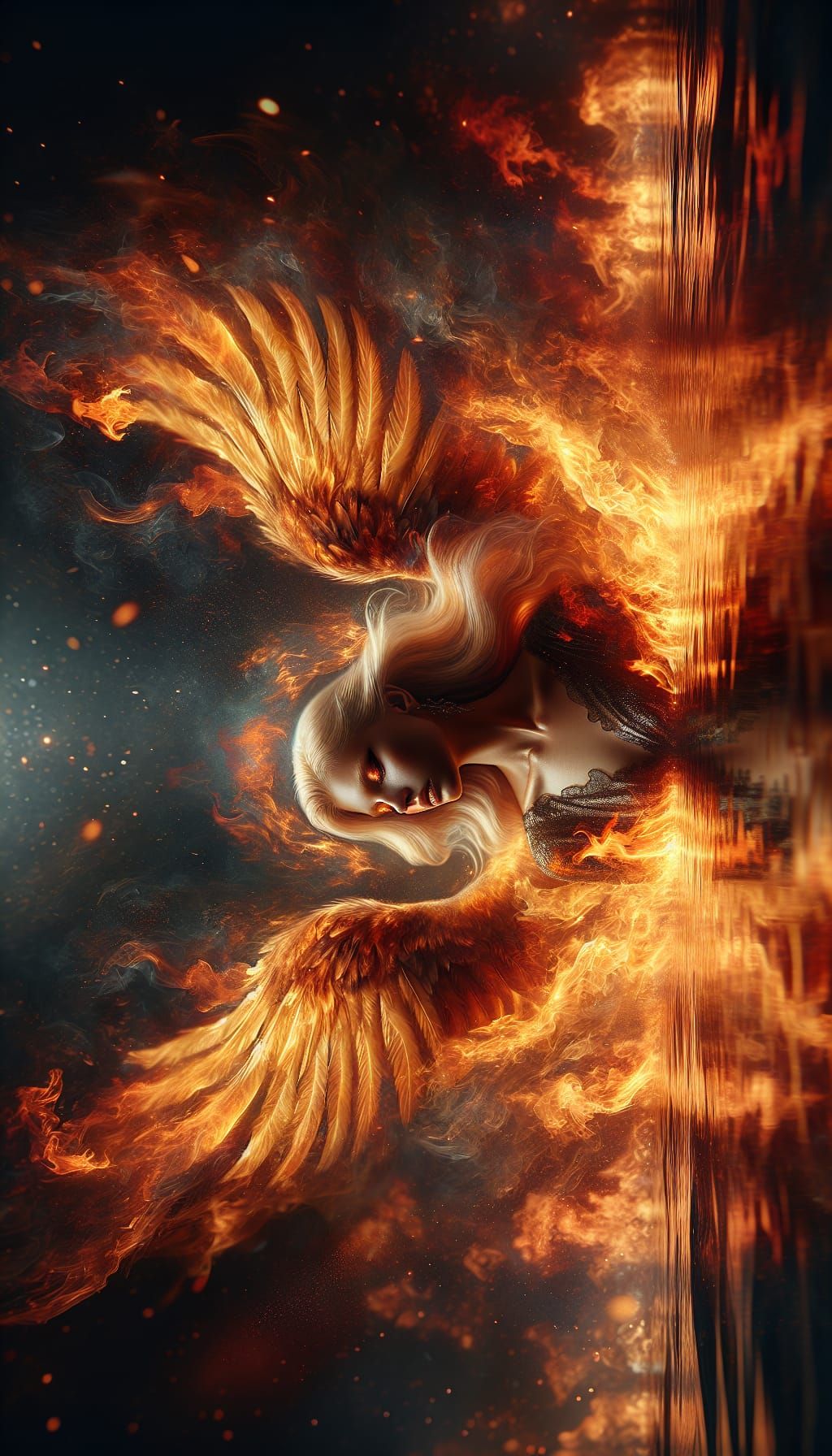 Phoenix Woman Rising from Flames: Hyperrealistic Digital Art
