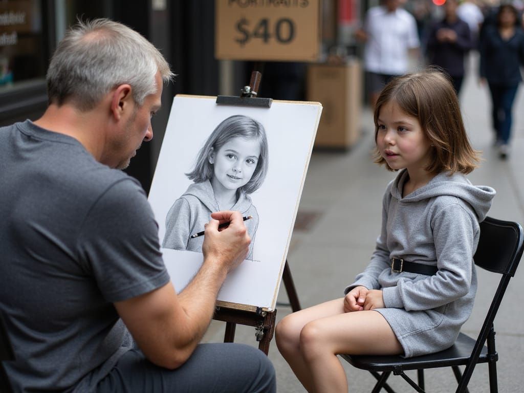Portrait Artist Captures Young Girl's Innocence in Street Ma...