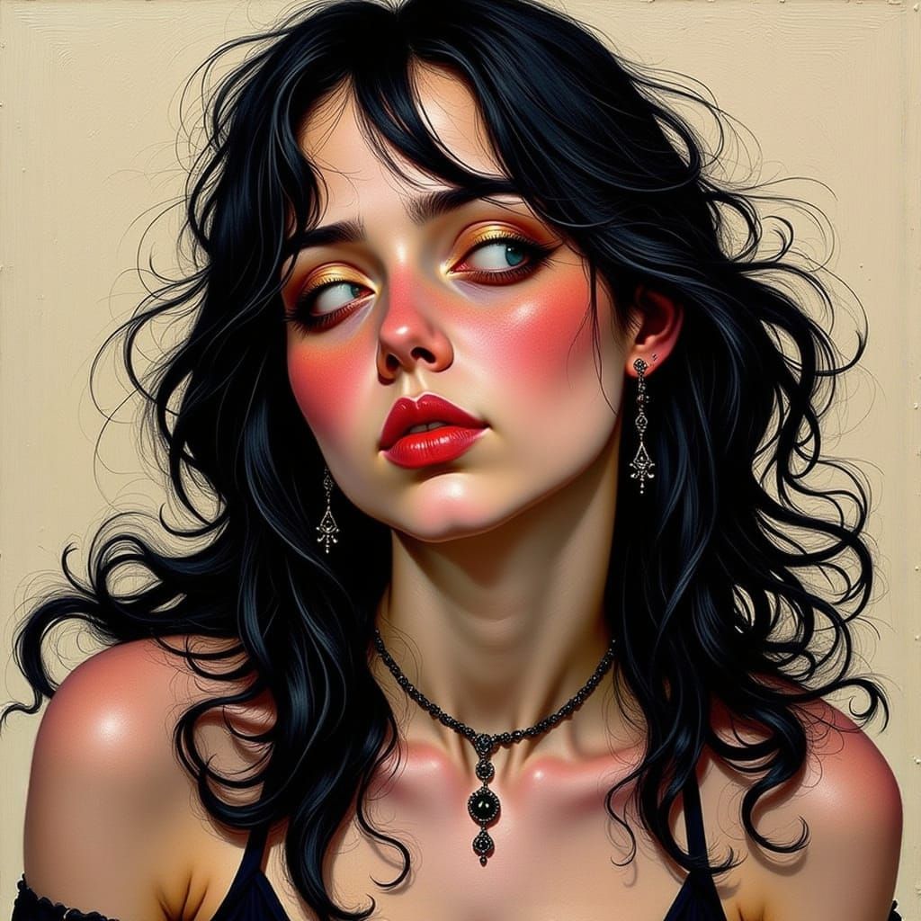 Gothic Beauty Portrait with Caricature Elements