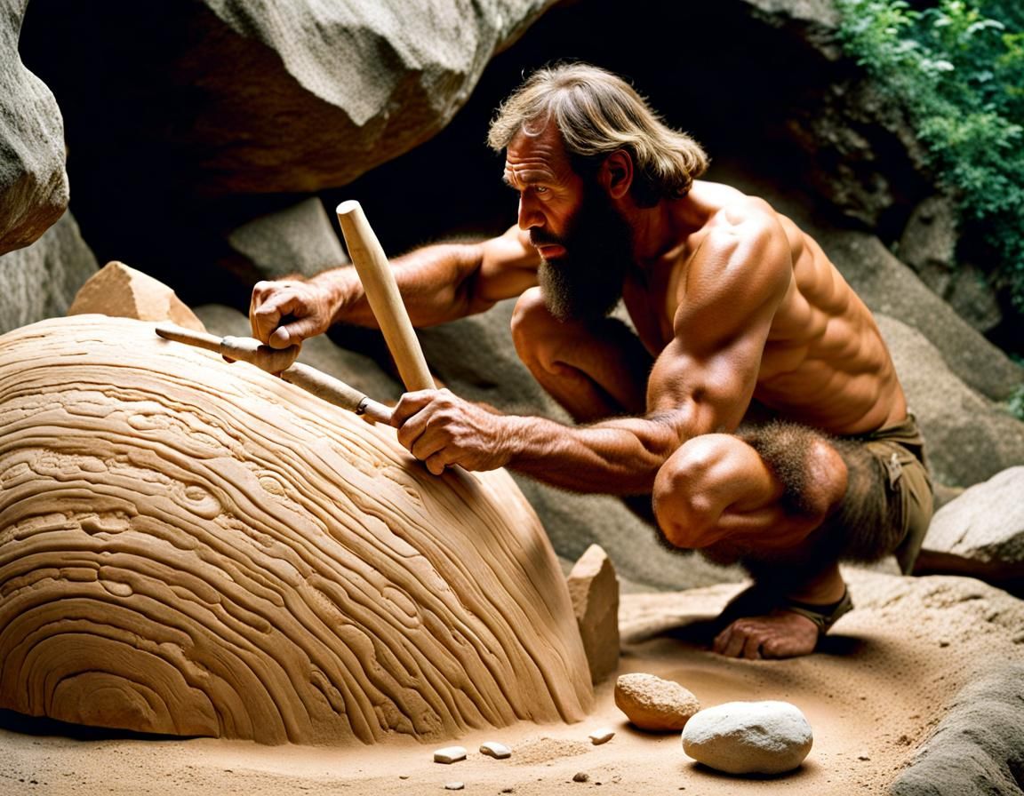 Neanderthal Crafts Stone Wheel Using Flint Tools