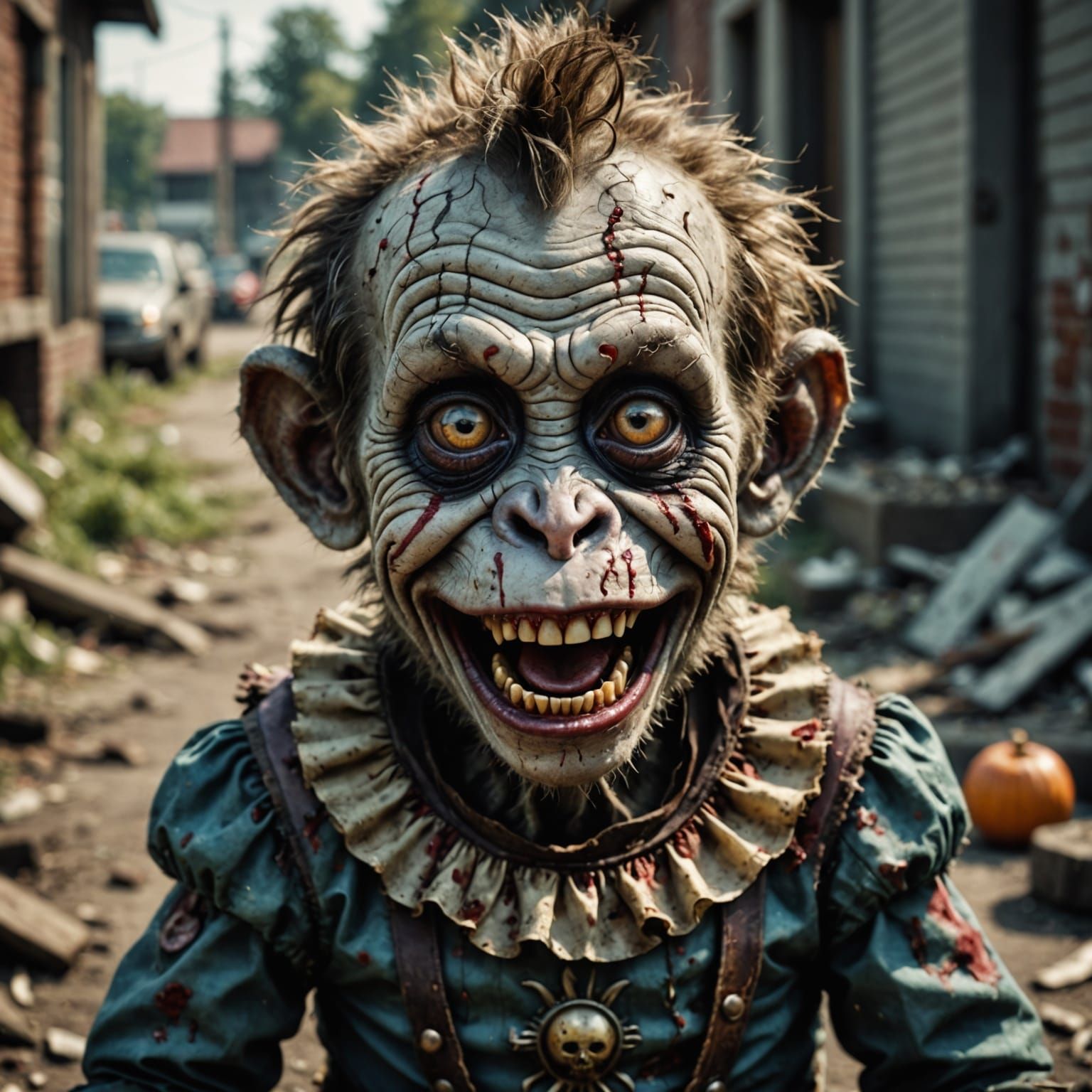 Cyberpunk Horror Figure Grinning Maniacally in Despair