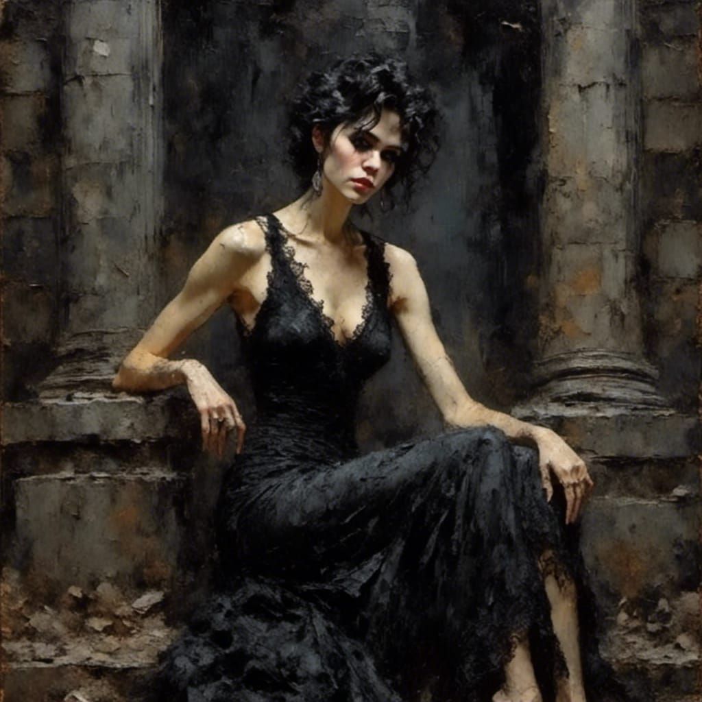 Gothic Impasto Portrait in Abandoned Graveyard